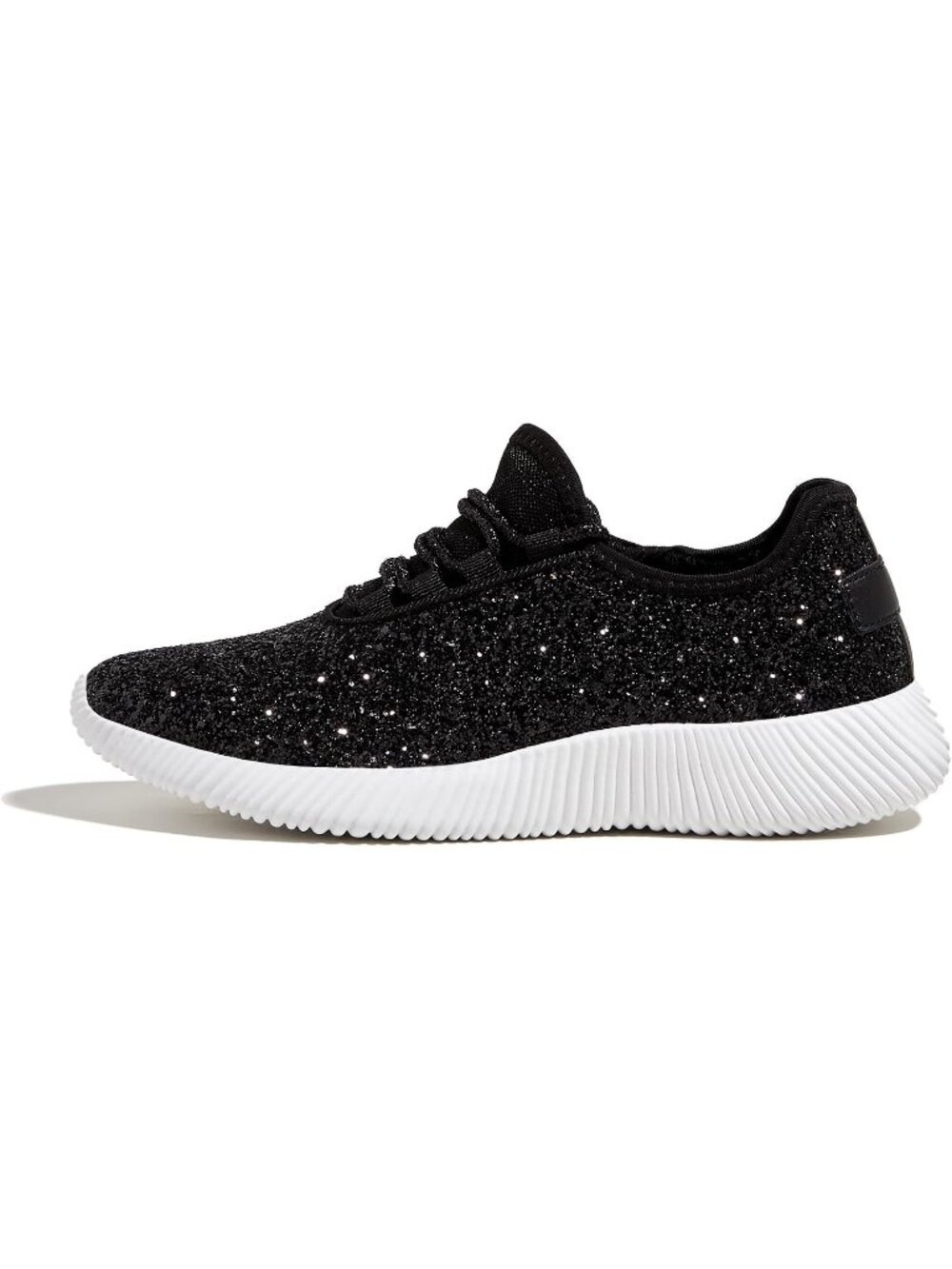 Women's Black Glitter Lightweight Slip On Running Fashion Tennis Walking Sneaker